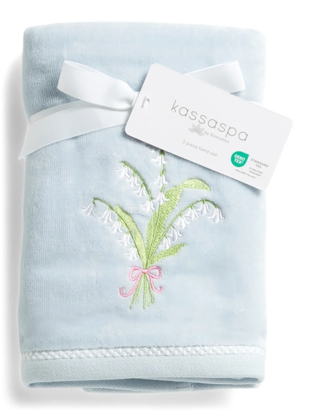 Kassatex Light Blue Towel with Floral lily of the valley Embroidery towels set